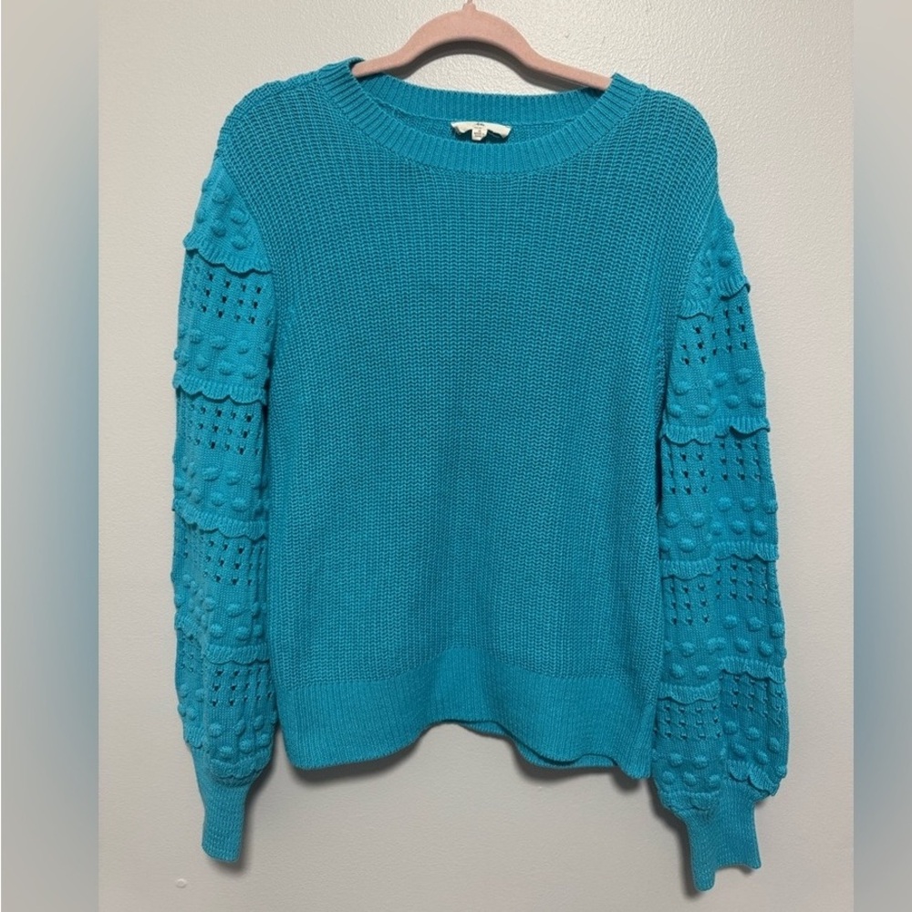 Entro Turquoise Knit Sweater with Textured Sleeves